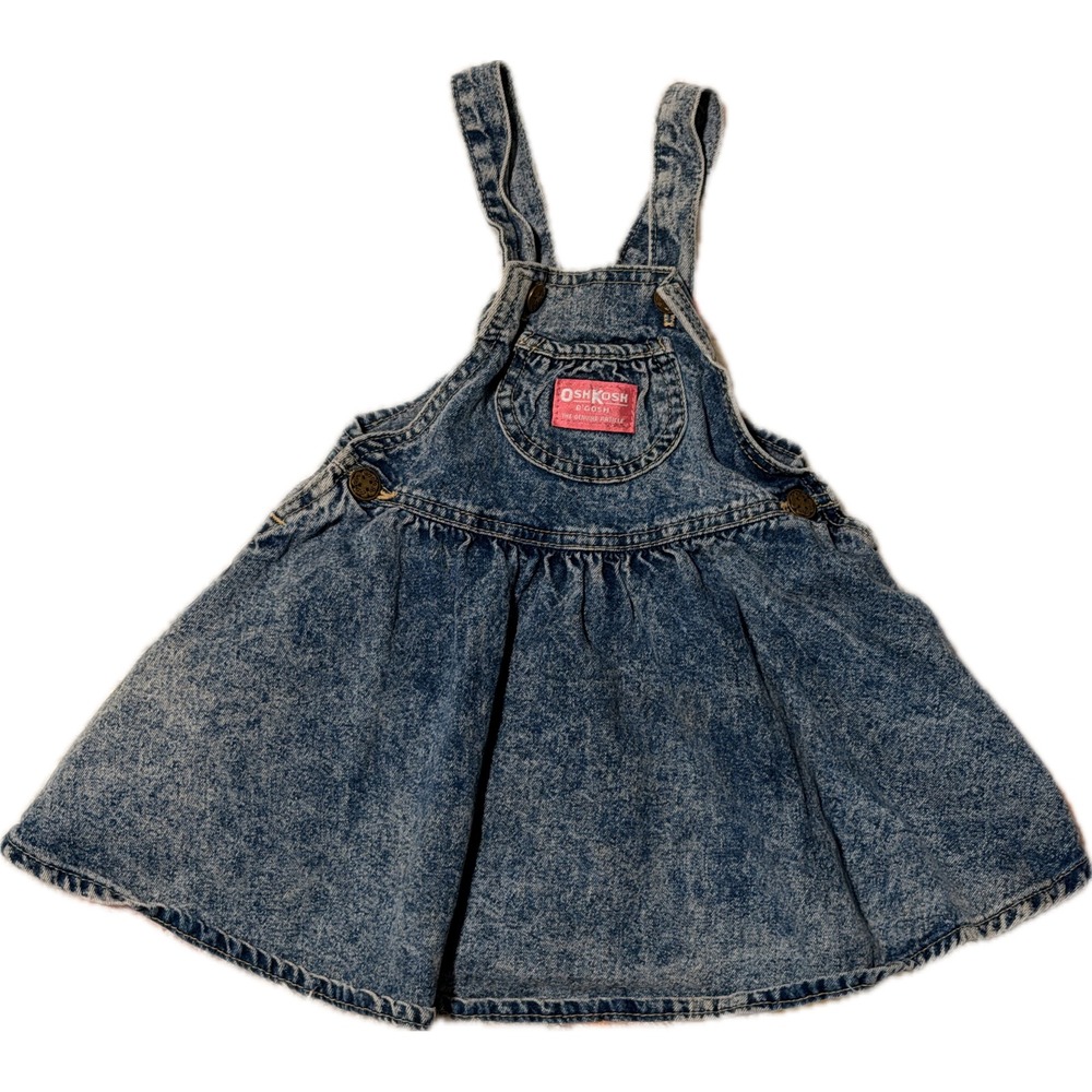 Vintage OshKosh Bgosh Acid Wash Denim Jumper Dress Vestbak Made in USA 3T